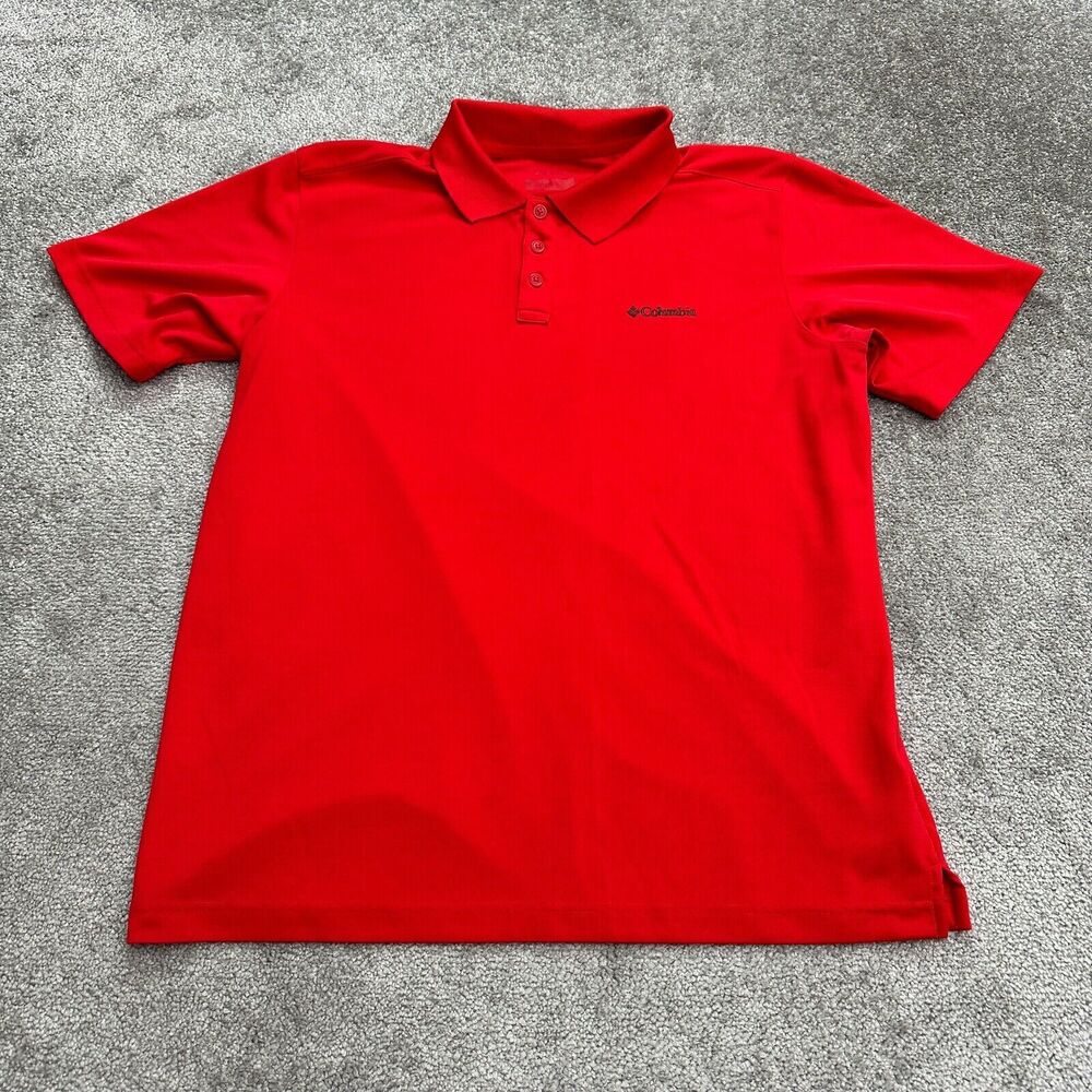 Columbia Omni Shade Active Polo Shirt Men Large Red short Sleeve Fishing Outdoor